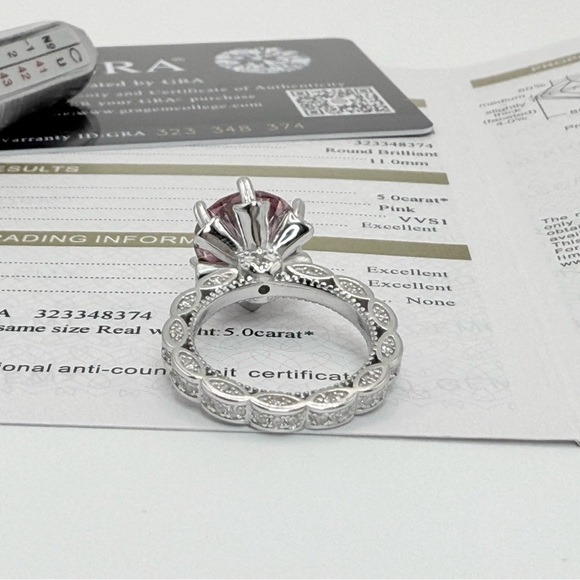 5ct 🔥 FIRE PINK Moissanite Ring Size 5.5 . S925 Silver . w/gra - Picture 6 of 17